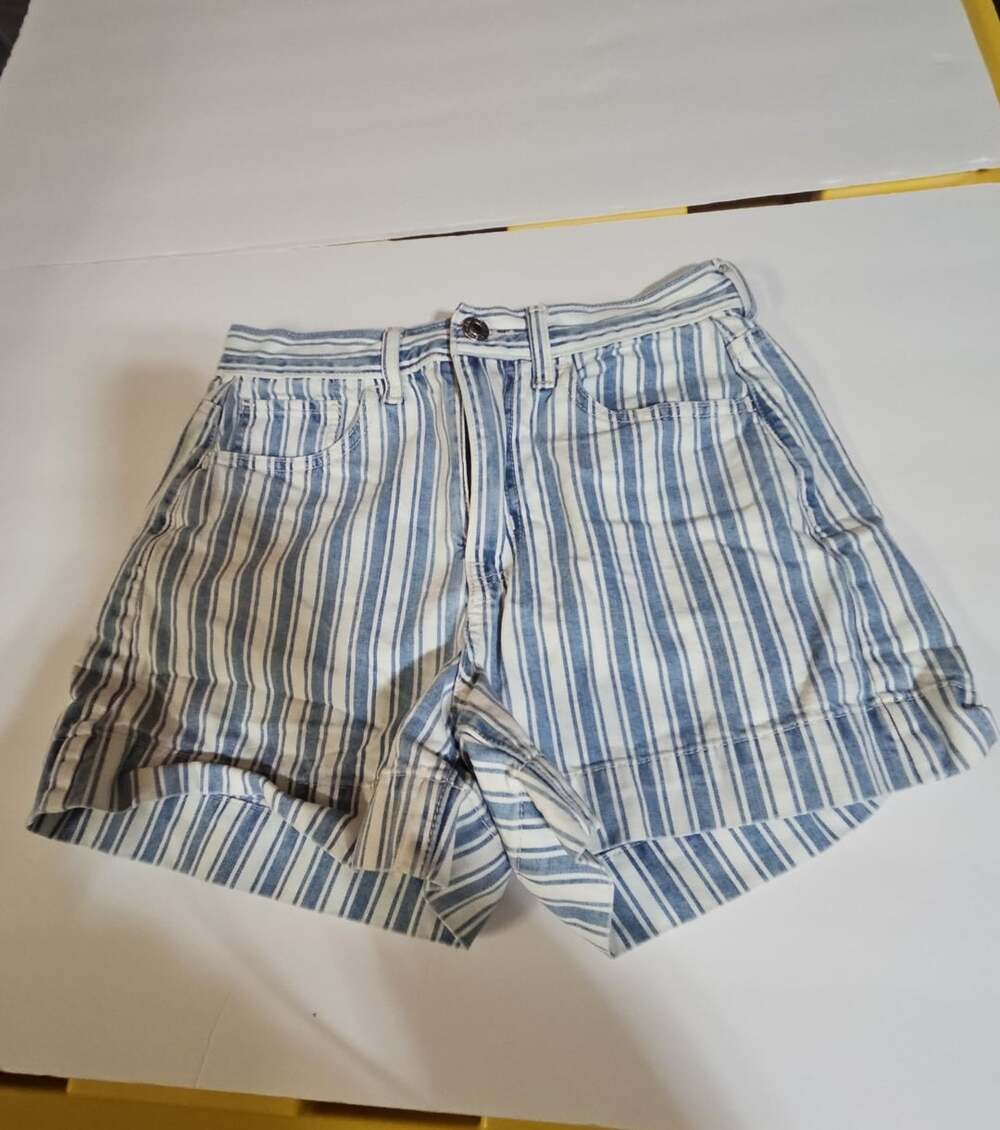 American Eagle Mom Short Blue White Striped Denim Shorts Size 8